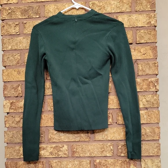 ZARA Square Neck Ribbed Long Sleeve Top Green Size Medium - Picture 10 of 11